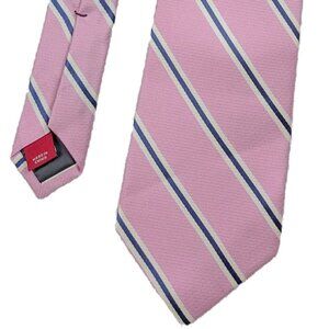 Merona 100% Silk Petal Pink Tie with Navy and White Slanted Stripes